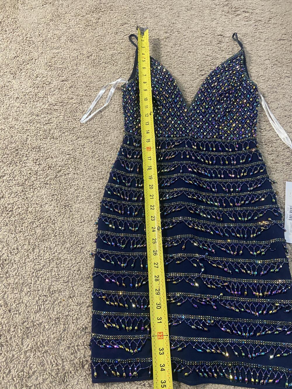 Jovani Dress Womens 2 Blue Beaded Sequin Bodycon V Neck Short Cocktail Party